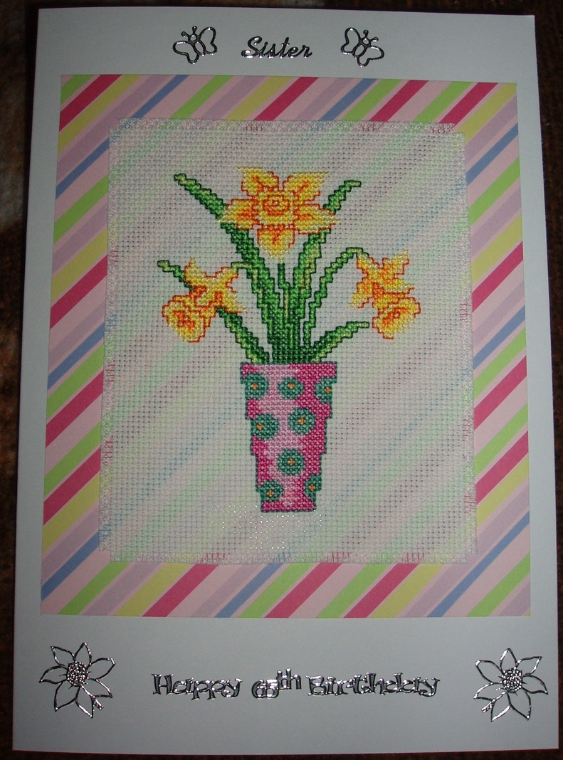 65th B-Day card Daffodils in vase card